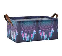 Kjovgcb 1 PC Rectangular Storage Basket Bin, Foldable Box with Leather Handles, Baskets Organizer for Kitchen 16.9x11.4x7.7 in Print Native American Indian Dream Catcher Feathers Talisman