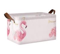 Kjovgcb 1 PC Rectangular Storage Basket Bin, Foldable Box with Leather Handles, Baskets Organizer for Kitchen 16.9x11.4x10 in Print Floral Pink Flamingo with Gold Crown On Light Pink