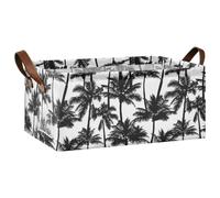 Kjovgcb 1 PC Rectangular Storage Basket Bin, Foldable Box with Leather Handles, Baskets Organizer for Kitchen 16.9x11.4x7.7 in Print Black Palm Trees Seamless On White