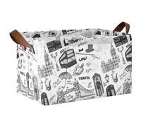 Kjovgcb 1 PC Rectangular Storage Basket Bin, Foldable Box with Leather Handles, Baskets Organizer for Kitchen 16.9x11.4x10 in Print London Landmark England Flag Bus Telephone Booth