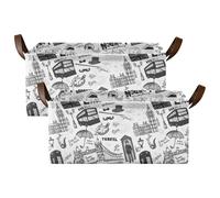 Kjovgcb 2 PCs Rectangular Storage Basket Bin, Foldable Box with Leather Handles, Baskets Organizer for Kitchen 16.9x11.4x7.7 in Print London Landmark England Flag Bus Telephone Booth