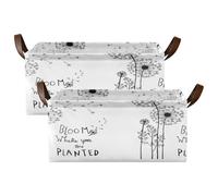 Kjovgcb 2 PCs Rectangular Storage Basket Bin, Foldable Box with Leather Handles, Baskets Organizer for Kitchen 16.9x11.4x7.7 in Print Hand Drawn Dandelion Flowers Bloom Where You are Planted