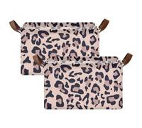 Kjovgcb 2 PCs Rectangular Storage Basket Bin, Foldable Box with Leather Handles, Baskets Organizer for Kitchen 16.9x11.4x10 in Print Pink Leopard Skin Animal Texture