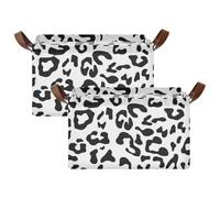 Kjovgcb 2 PCs Rectangular Storage Basket Bin, Foldable Box with Leather Handles, Baskets Organizer for Kitchen 16.9x11.4x10 in Print Black White Leopard Skin Animal Texture