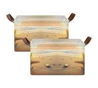 Kjovgcb 2 PCs Rectangular Storage Basket Bin, Foldable Box with Leather Handles, Baskets Organizer for Kitchen 16.9x11.4x10 in Print Starfish on The Beach. Summer Time at Sunrise