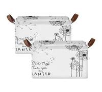 Kjovgcb 2 PCs Rectangular Storage Basket Bin, Foldable Box with Leather Handles, Baskets Organizer for Kitchen 16.9x11.4x10 in Print Hand Drawn Dandelion Flowers Bloom Where You are Planted