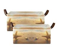 Kjovgcb 2 PCs Rectangular Storage Basket Bin, Foldable Box with Leather Handles, Baskets Organizer for Kitchen 16.9x11.4x7.7 in Print Starfish on The Beach. Summer Time at Sunrise