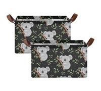 Kjovgcb 2 PCs Rectangular Storage Basket Bin, Foldable Box with Leather Handles, Baskets Organizer for Kitchen 16.9x11.4x10 in Print Grey Sleeping Koala Bear on Tree Trunk Green Leaves