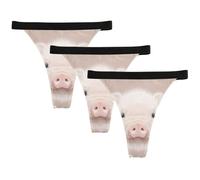 Kjovgcb 3-Pack Women's Breathable Thong Underwear Underpants, Fiber Boxer Briefs Soft Stretchy Board Shorts Lingerie M Print Cute Little Piggy Head Fluffy Piglet Pig
