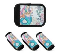 Kjovgcb 4PCs 4PCs Soft Luggage Handle Wrap Suitcase Marker Wraps Covers Tags Identifiers Handle Wraps for Accessories Print Mermaid with Gold Fish Seahorse Coral Reef Colorful