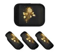 Kjovgcb 4PCs 4PCs Soft Luggage Handle Wrap Suitcase Marker Wraps Covers Tags Identifiers Handle Wraps for Accessories Print Glowing Golden Rose on Black