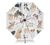 Kjovgcb Automatic Umbrella, Extra Large 3-Fold 8 Ribs Travel UV Protection Sun Parasol, Strong Inner Print Rain Folding Umbrella Print Different Pet Dog Breeds Seamless On White Print