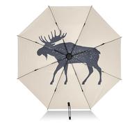 Kjovgcb Automatic Umbrella, Extra Large 3-Fold 8 Ribs Travel UV Protection Sun Parasol, Strong Inner Print Rain Folding Umbrella Print Moose Wild Deer Silhouette Isolated Print