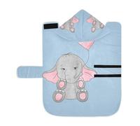 Kjovgcb Soft Pet Towel Coat for Dogs Cats, Absorbent Bathrobe Quick-Dry Bath Robe with Hood Adjustable Collar & Belly Strap, M Print Grey Elephants Baloon On Blue