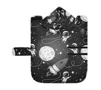 Kjovgcb Soft Pet Towel Coat for Dogs Cats, Absorbent Bathrobe Quick-Dry Bath Robe with Hood Adjustable Collar & Belly Strap, M Print Spaceships Rockets Stars Nebulas Seamless Style