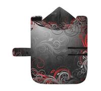 Kjovgcb Soft Pet Towel Coat for Dogs Cats, Absorbent Bathrobe Quick-Dry Bath Robe with Hood Adjustable Collar & Belly Strap, S Print Red Black Grey Floral Leaf Swirl Abstract Background