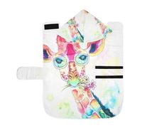 Kjovgcb Soft Pet Towel Coat for Dogs Cats, Absorbent Bathrobe Quick-Dry Bath Robe with Hood Adjustable Collar & Belly Strap, M Print Watercolor Colorful Giraffe with Flowers in The Mouth