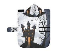 Kjovgcb Soft Pet Towel Coat for Dogs Cats, Absorbent Bathrobe Quick-Dry Bath Robe with Hood Adjustable Collar & Belly Strap, M Print Halloween Pumpkins Full Moon House Bats