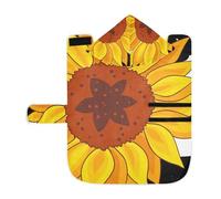 Kjovgcb Soft Pet Towel Coat for Dogs Cats, Absorbent Bathrobe Quick-Dry Bath Robe with Hood Adjustable Collar & Belly Strap, M Print Sunflowers On Black White Stripes