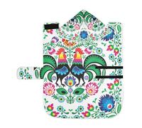 Kjovgcb Soft Pet Towel Coat for Dogs Cats, Absorbent Bathrobe Quick-Dry Bath Robe with Hood Adjustable Collar & Belly Strap, M Print Polish Floral Rooster Folk Art Colorful On White