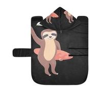 Kjovgcb Soft Pet Towel Coat for Dogs Cats, Absorbent Bathrobe Quick-Dry Bath Robe with Hood Adjustable Collar & Belly Strap, M Print Sloth with Skateboard On Black