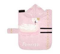 Kjovgcb Soft Pet Towel Coat for Dogs Cats, Absorbent Bathrobe Quick-Dry Bath Robe with Hood Adjustable Collar & Belly Strap, M Print White Swan with Gold Crown Pink Pattern