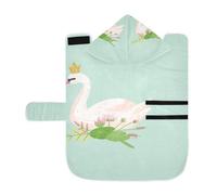 Kjovgcb Soft Pet Towel Coat for Dogs Cats, Absorbent Bathrobe Quick-Dry Bath Robe with Hood Adjustable Collar & Belly Strap, M Print White Swan with Gold Crown Green Pattern