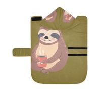 Kjovgcb Soft Pet Towel Coat for Dogs Cats, Absorbent Bathrobe Quick-Dry Bath Robe with Hood Adjustable Collar & Belly Strap, S Print Sloth Sitting with Cup of Coffee On Earth-Yellow