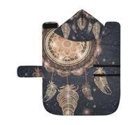 Kjovgcb Soft Pet Towel Coat for Dogs Cats, Absorbent Bathrobe Quick-Dry Bath Robe with Hood Adjustable Collar & Belly Strap, M Print Gold Native American Dream Cather Mandala Space