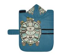 Kjovgcb Soft Pet Towel Coat for Dogs Cats, Absorbent Bathrobe Quick-Dry Bath Robe with Hood Adjustable Collar & Belly Strap, S Print Tribal Sea Turtle On Blue