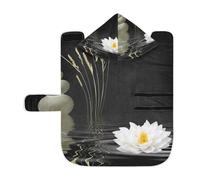 Kjovgcb Soft Pet Towel Coat for Dogs Cats, Absorbent Bathrobe Quick-Dry Bath Robe with Hood Adjustable Collar & Belly Strap, M Print Spa Zen Stones White Lotus Lily Wildes Over Water