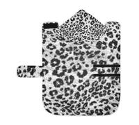 Kjovgcb Soft Pet Towel Coat for Dogs Cats, Absorbent Bathrobe Quick-Dry Bath Robe with Hood Adjustable Collar & Belly Strap, S Print Real Leopard Skin Animal Black White Texture