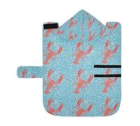 Kjovgcb Soft Pet Towel Coat for Dogs Cats, Absorbent Bathrobe Quick-Dry Bath Robe with Hood Adjustable Collar & Belly Strap, M Print Red Lobster On Turquoise Mosaic Check Style