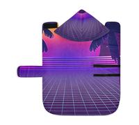 Kjovgcb Soft Pet Towel Coat for Dogs Cats, Absorbent Bathrobe Quick-Dry Bath Robe with Hood Adjustable Collar & Belly Strap, S Print Synthwave Palm Trees Full Moon Purple Style