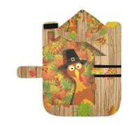 Kjovgcb Soft Pet Towel Coat for Dogs Cats, Absorbent Bathrobe Quick-Dry Bath Robe with Hood Adjustable Collar & Belly Strap, S Print Happy Thanksgiving Turkey Falling Leaves On Wood