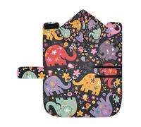 Kjovgcb Soft Pet Towel Coat for Dogs Cats, Absorbent Bathrobe Quick-Dry Bath Robe with Hood Adjustable Collar & Belly Strap, M Print Colorful Elephants with Flowers On Black