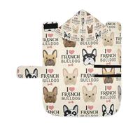 Kjovgcb Soft Pet Towel Coat for Dogs Cats, Absorbent Bathrobe Quick-Dry Bath Robe with Hood Adjustable Collar & Belly Strap, M Print I Love French Bulldogs Seamless Vintage Style