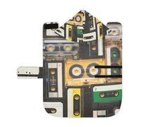 Kjovgcb Soft Pet Towel Coat for Dogs Cats, Absorbent Bathrobe Quick-Dry Bath Robe with Hood Adjustable Collar & Belly Strap, M Print Retro Audio Cassette Tapes Media Devices