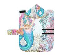Kjovgcb Soft Pet Towel Coat for Dogs Cats, Absorbent Bathrobe Quick-Dry Bath Robe with Hood Adjustable Collar & Belly Strap, M Print Mermaid with Gold Fish Seahorse Coral Reef Colorful