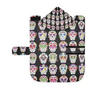 Kjovgcb Soft Pet Towel Coat for Dogs Cats, Absorbent Bathrobe Quick-Dry Bath Robe with Hood Adjustable Collar & Belly Strap, M Print Day of The Dead Sugar Skulls Colorful Seamless On Black