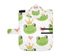 Kjovgcb Soft Pet Towel Coat for Dogs Cats, Absorbent Bathrobe Quick-Dry Bath Robe with Hood Adjustable Collar & Belly Strap, M Print Frogs Gold Crowns Pink Hearts On Pink White Polka Dots