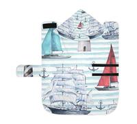 Kjovgcb Soft Pet Towel Coat for Dogs Cats, Absorbent Bathrobe Quick-Dry Bath Robe with Hood Adjustable Collar & Belly Strap, S Print Boats Ships Vessels Nautical Acnhors Light House