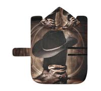 Kjovgcb Soft Pet Towel Coat for Dogs Cats, Absorbent Bathrobe Quick-Dry Bath Robe with Hood Adjustable Collar & Belly Strap, S Print American West Cowboy Retro Black Hat Boots