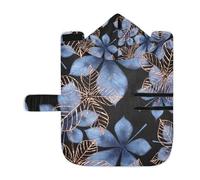 Kjovgcb Soft Pet Towel Coat for Dogs Cats, Absorbent Bathrobe Quick-Dry Bath Robe with Hood Adjustable Collar & Belly Strap, S Print Blue Gold Chestnut Leaves Seamless On Black