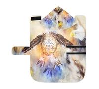 Kjovgcb Soft Pet Towel Coat for Dogs Cats, Absorbent Bathrobe Quick-Dry Bath Robe with Hood Adjustable Collar & Belly Strap, S Print Native American Dream Cather Wolf Eagle Vintage