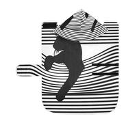 Kjovgcb Soft Pet Towel Coat for Dogs Cats, Absorbent Bathrobe Quick-Dry Bath Robe with Hood Adjustable Collar & Belly Strap, M Print Black Cat Silhouette Out of Ripped Black White Stripes