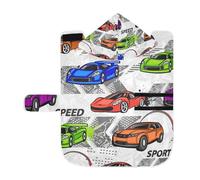 Kjovgcb Soft Pet Towel Coat for Dogs Cats, Absorbent Bathrobe Quick-Dry Bath Robe with Hood Adjustable Collar & Belly Strap, S Print Orange Purple Pink Green Racing Cars Seamless Colorful