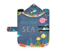 Kjovgcb Soft Pet Towel Coat for Dogs Cats, Absorbent Bathrobe Quick-Dry Bath Robe with Hood Adjustable Collar & Belly Strap, S Print Sea Turtle Fishes Aquatic Plants in Blue