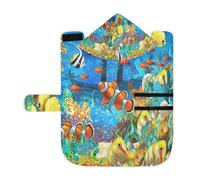 Kjovgcb Soft Pet Towel Coat for Dogs Cats, Absorbent Bathrobe Quick-Dry Bath Robe with Hood Adjustable Collar & Belly Strap, M Print Clownfish Yellow Fishes Coral Reef Ship Undersea Life