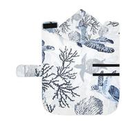 Kjovgcb Soft Pet Towel Coat for Dogs Cats, Absorbent Bathrobe Quick-Dry Bath Robe with Hood Adjustable Collar & Belly Strap, S Print Blue Sea Turtle Corals Undersea Life Watercolor